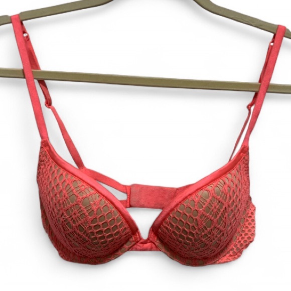 Victoria's Secret Other - Victoria’s Secret Very Sexy Push Up Pink Fishnet Mesh Bra Size 32C